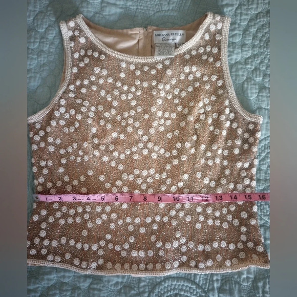 Adrianna Papell Gold White Pearl Beaded Layering Top Sleeveless Silk Size 8P - Picture 14 of 15